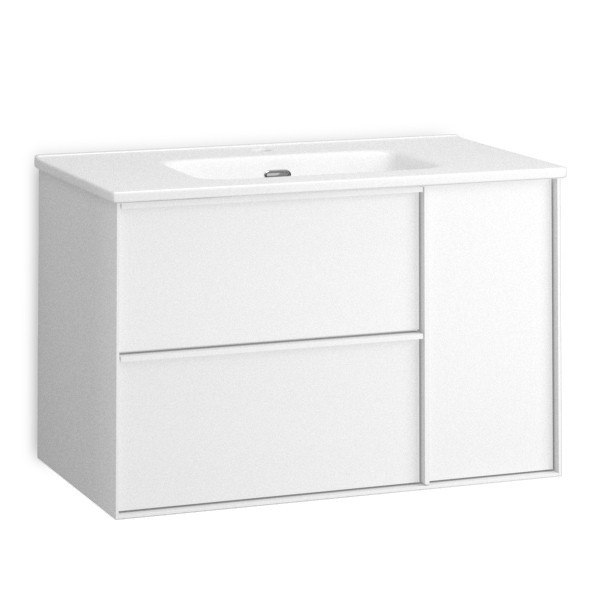 Pack Mueble para 1 lavabo empotrable mural/pared Stillo Square, 2 cajones 1 puerta blanco mate