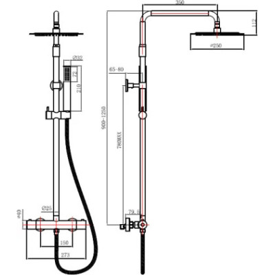 Columna de ducha termostático Stillo Zeus cromo rociador mural 2 vías Ø250mm| ORBIAM de Fábrica