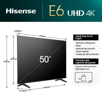TV 4K Hisense 50E6NT| ORBIAM de Fàbrica